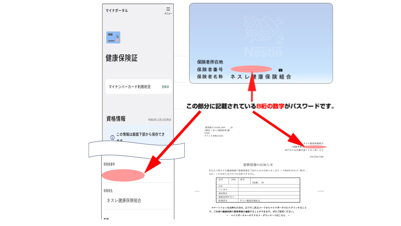 この部分に記載されている8桁の数字がパスワードです。